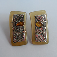 Обеци сребро рог кехлибар злато