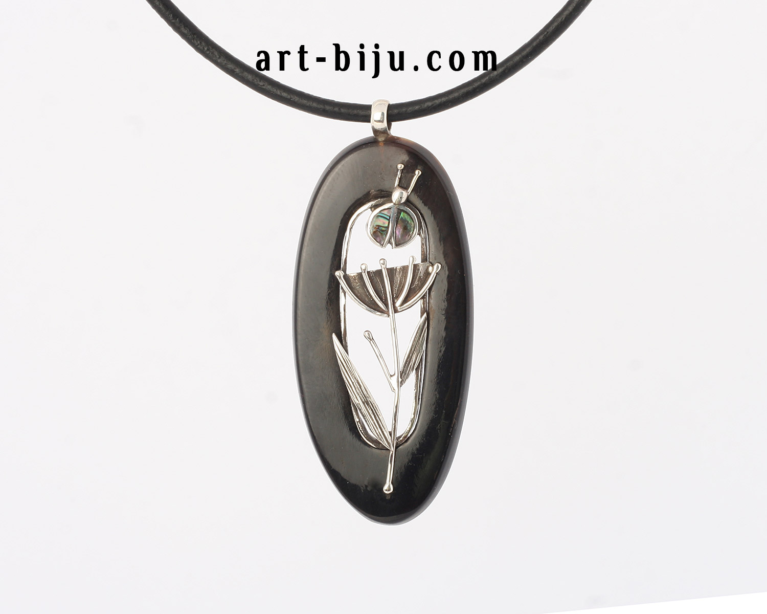 Колие сребро седеф рог злато 22 Ct