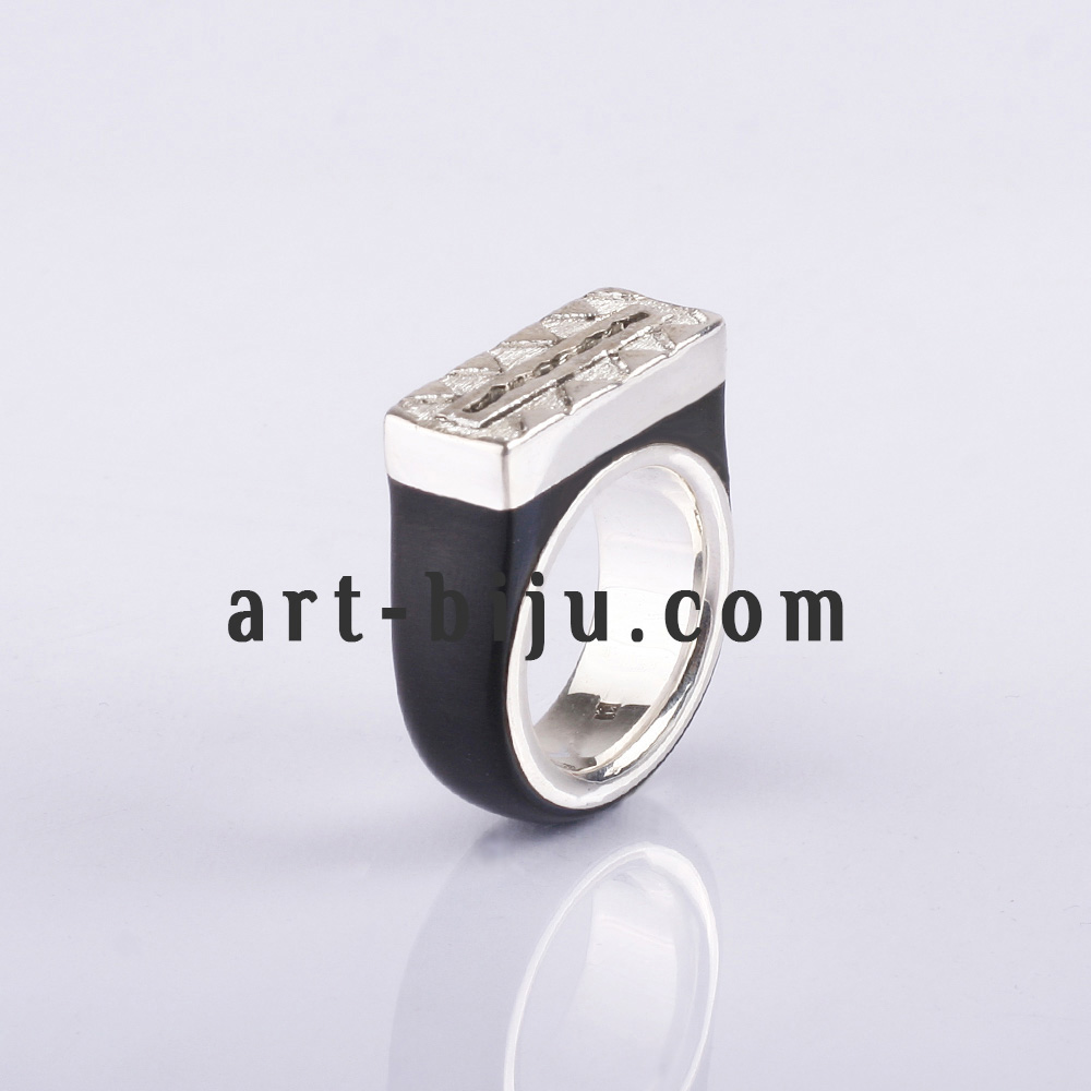 Bague homme en argent avec corne noire, originale.