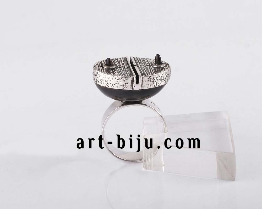 Bague en argent originale avec corne.